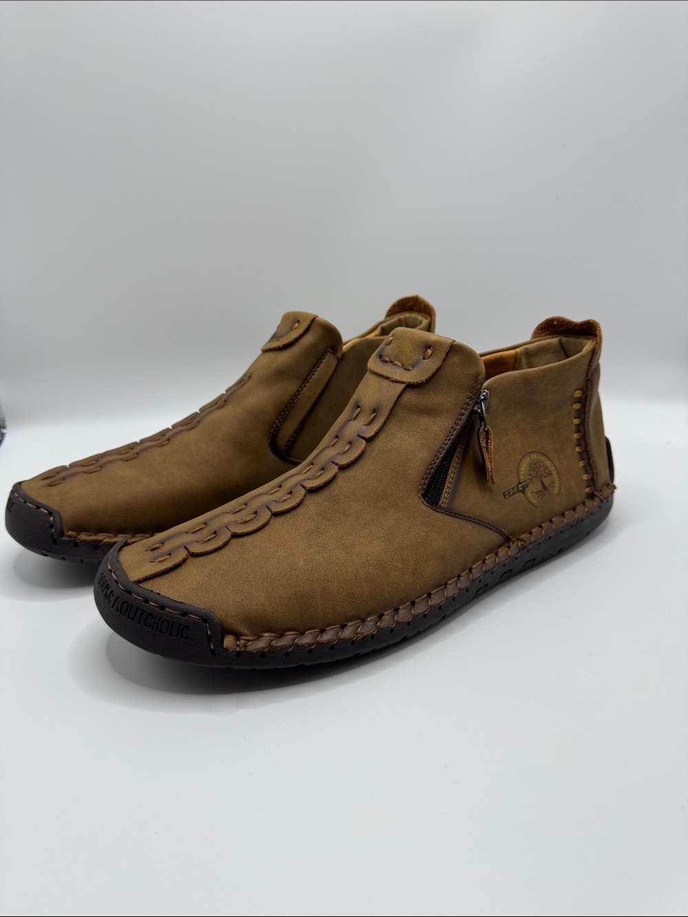 New Men's Casual Brown Zip Moc Shoes SZ US11.5